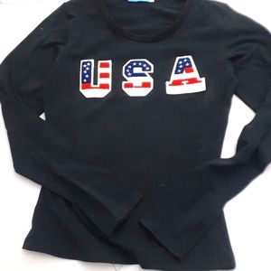 NEW USA FLAG Patchwork T-Shirt Tee Long Sleeves Top Size L